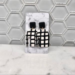 Handcrafted Black and White Plaid Earrings